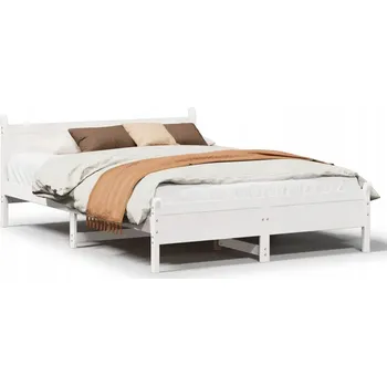 Postel Rám postele z borovicového dřeva s čelem, bílý, 199 x 140 x 72 cm