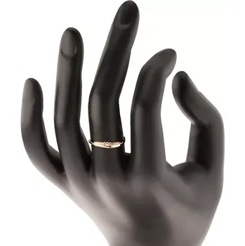 Prsten Prsten ze žlutého 14K zlata - hladká vlnka s čirým zirkonem, zirkonový pás - Velikost: 57