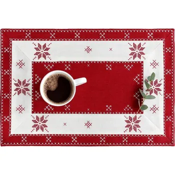 ubrus Červený běhoun s výšivkou hvězdiček, ubrus 45x110 cm, skandinávský styl