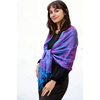 Šála Hedvábná šála z Váránasí tyrkysovo-fialová