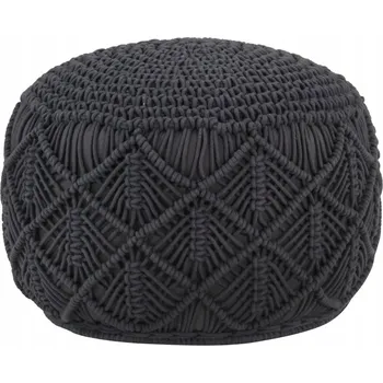 Taburet Makramé podnožka pod nohy antracitové barvy, ručně pletená, 45x30 cm, Bavlna/polyester