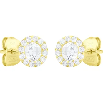 Náušnice GEMMAX Zlaté peckové náušnice se zirkony v HALO stylu – zlatý šperk ryzosti 585/1000 v Dárkovém balení s Certifikátem GLEYB-03352