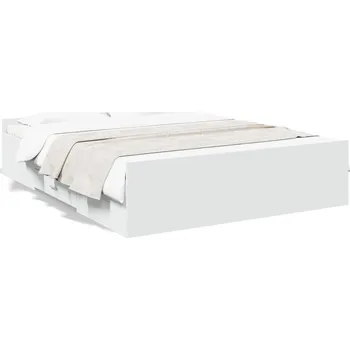 Postel Rám postele s šuplíky, dřevěný materiál, bílá, 203x153x40 cm