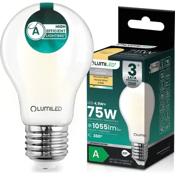 Žárovka LED ŽÁROVKA E27 FILAMENT TŘÍDA A 4,9W 1055LM = 75W 2700K 360° LUMILED