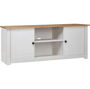 Televizní stolek TV stolek z masivního borovicového dřeva, bílo-přírodní, 120x40x50 cm