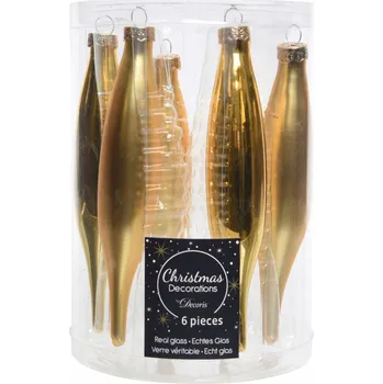 Vánoční dekorace Vánoční Baňky - rampouchy jemná zlatá barva 6 ks