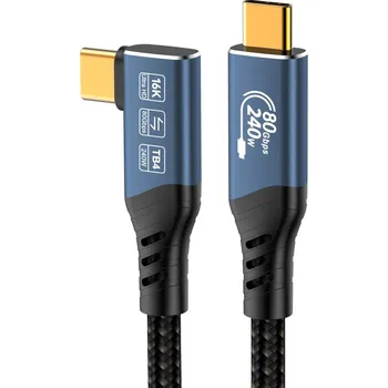 Datový kabel OEM Kabel PremiumCord USB4™ Version2.0 Thunderbolt 3 a 4 80Gbps 16K@60Hz, 1m zahnutý, bavlněný oplet KU4CB10