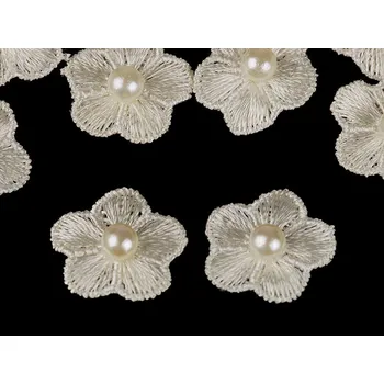 Vyšívaný květ Ø2 cm s perlou, malé, 2 krémová světlá