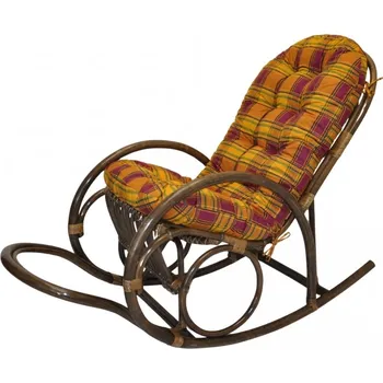 Křeslo Axin Trading s.r.o. Ratanové houpací křeslo Jenaira hnědé polstr okrová kostka