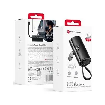 Powerbanka Powerbanka Forcell F‑Energy Power Plug F5K3 PD 20W 5000 mAh s vestavěným konektorem USB‑C, černá - Forcell + zdarma možnost vyzkoušet a vrátit zboží do 30 dní