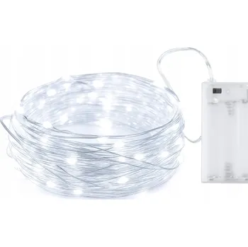 Vánoční dekorace LED světýlka na baterie, Studená bílá, 5m, Dekorativní světelný řetěz na drátku