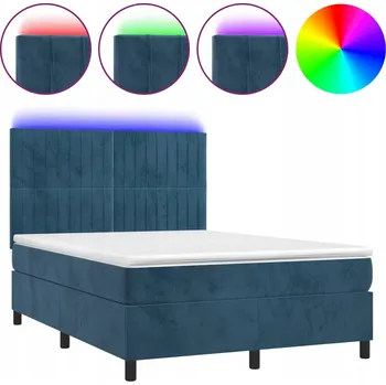 Postel Kontinentální postel s matrací, LED osvětlením, tmavě modrá, 193x144x118/128 cm