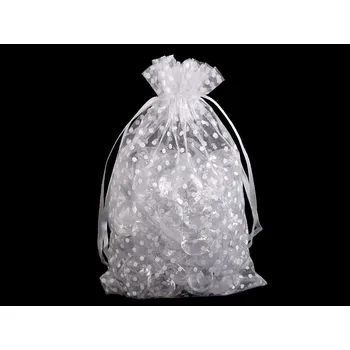 Dárkový pytlík puntíky 13x18 cm organza, střední, 1 bílá