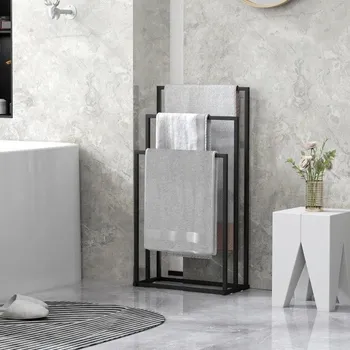 Držák na ručník Stojanový držák na ručníky se 3 tyčemi, 45 x 21,5 x 85 cm | černý