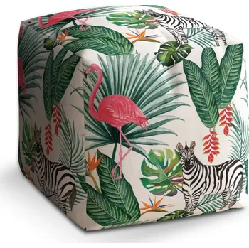 Taburet Sablio Taburet Cube Zebra a Plameňák: 40x40x40 cm