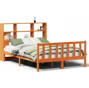 Postel Postel s regálem z masivního borovicového dřeva, voskovaná hnědá, 218,5 x 141 x 110