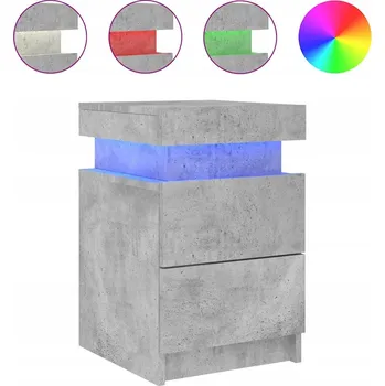 Noční stolek Noční stolek s LED osvětlením, dřevěný materiál, šedá betonu, 3