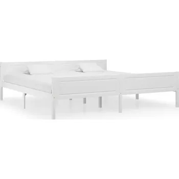 Postel Bílý dřevěný rám postele 206 x 206 x 63 cm z masivního borovicového dřeva