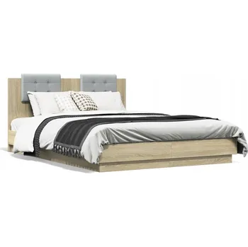Postel Postel s čelem a lamelovým roštem, dub sonoma, 203x143x84 cm