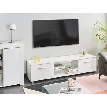 Televizní stolek TV stolek bílý MDF kovové nohy moderní skříňka pod TV s otvorem pro LED kabel obývací pokoj Beliani