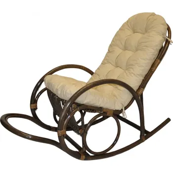Ratanové houpací křeslo Jenaira hnědé polstr světle béžový melír