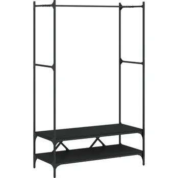 Věšák Věšák na oblečení s policemi, dřevěný a kovový, černý, 100x45x162,5 cm