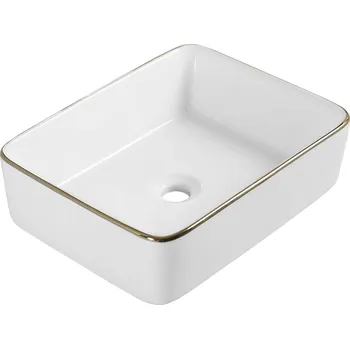 Umyvadlo na desku keramické obdélníkové bílé se zlatým Forma 48,5x37,5x13,5