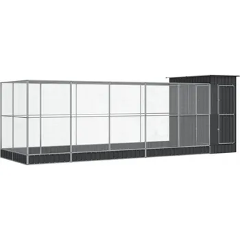 Venkovní voliéra pro ptáky z pozinkované oceli se zvýšením, stříbrno-antracitová