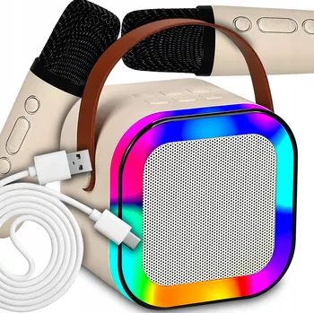 Bluetooth reproduktor PŘENOSNÝ REPRODUKTOR S KARAOKE SADOU BLUETOOTH 2 MIKROFONY USB JACK PINK