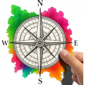 Samolepicí dekorace na vozidlo NÁLEPKA na Auto | RŮŽICE VĚTRŮ KOMPAS HVĚZDA MAPA PASTELOVÁ 13x14cm