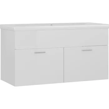 Koupelnový nábytek Skříňka pod umyvadlo s keramikou, bílý lesk, 90x38,5x46 cm