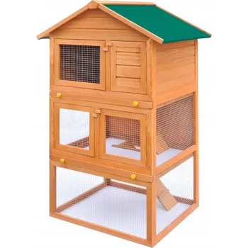 Dřevěná Klec pro Králíky, 3-Patrová, 80x71x160 cm, Zelená Střecha