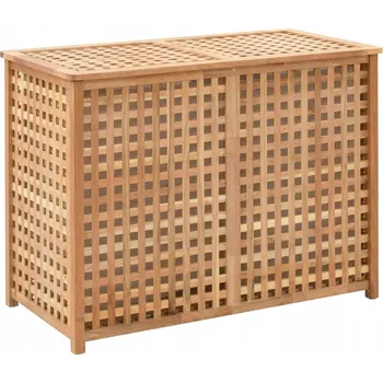 Koš na prádlo Dřevěný koš na prádlo se 2 přihrádkami, ořech a překližka, 87,5x46x67 cm