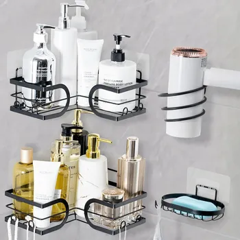 Obraz Koupelnová polička do sprchy kovová černá sada 4 kusů