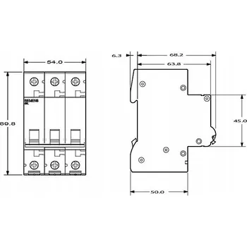 Jistič Jistič 5SL6303-7, 6 kA, 3-pólový, C3A