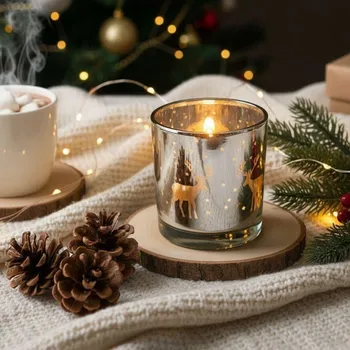 Vánoční svícen Skleněný vánoční svícen na čajovou svíčku - sobi
