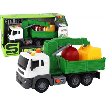 autíčko LEAN Toys Popelářský vůz s jeřábovým třecím pohonem Zelená 1:16