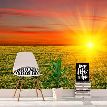 Tapeta Sablio Tapeta Západ slunce nad loukou - 336x220 cm