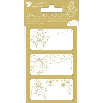 Vánoční dekorace Samolepicí jmenovky na dárky se zlatou ražbou 6ks 22 x 8,5 cm 1476