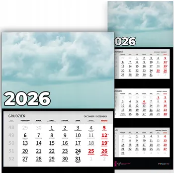 Kalendář Trojdílný kalendář 2026 Nástěnný Kancelářský Příroda Oblaka Vzory