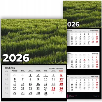 Kalendář Trojdílný kalendář 2026 Nástěnný Kancelářský Příroda Louka Vzory