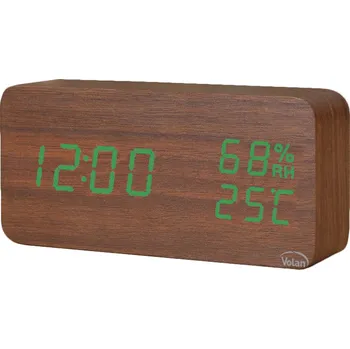 Hodiny BUDÍK Elektronický LED Dřevěný Stojící – DATUM TEPLOMĚR VLHKOMĚR