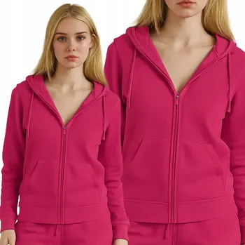 Dámská mikina Hladká Rozepínací Mikina dámská tepláková mikina s kapucí a kapsami Fuchsiová S