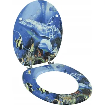 WC sedátko WC sedátko MDF Vzor Delfíni 43,7x37,8 cm, Chrom-zinkové panty