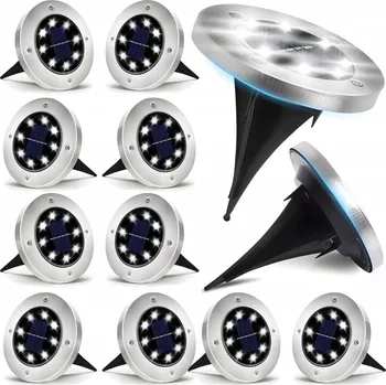 Venkovní osvětlení 12 KS SOLÁRNÍ ZAHRADNÍ LAMPA LED SVĚTLA ZAPICHOVACÍ ZEMNÍ DISKY NÁJEZDOVÉ