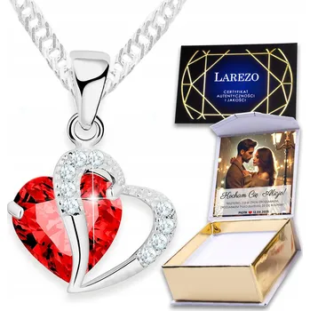 Náhrdelník Stříbrný Náhrdelník Srdce Červené Zirkon Láska Lesk Abeceda POTISK 925