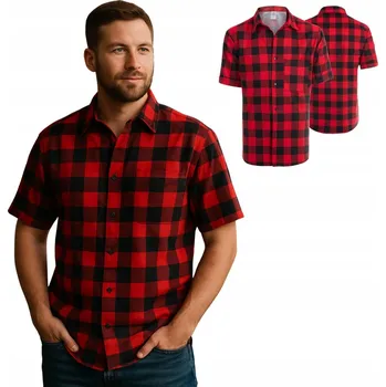 Pánská košile PÁNSKÁ FLANELOVÁ KOŠILE S KRÁTKÝM RUKÁVEM, VOLNOČASOVÁ PRACOVNÍ, POLSKÝ VÝROBEK vel. S