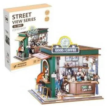 Puzzle Uliczny zakątek drewniane puzzle 3D kawiarenka