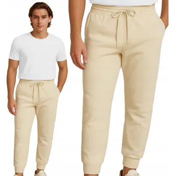 Pánské tepláky Jogger se stahovacími lemy a kapsami, krémové, velikost L