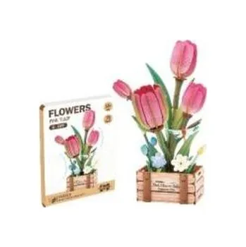 Puzzle DIY drewniane kwiatki 3D tulipany